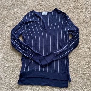 DKNY Striped Fine Knit V-Neck Lightweight Sweater